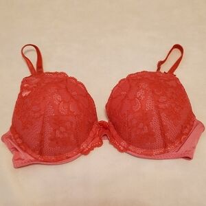 Adore Me 34C Pink/Red Lace Push Up Bra